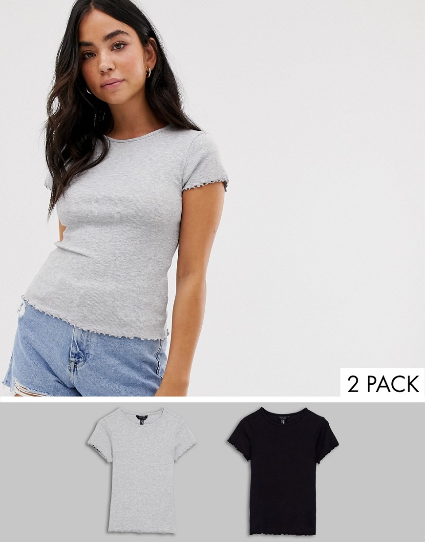 New Look crop rib t-shirt 2 pack in black and grey