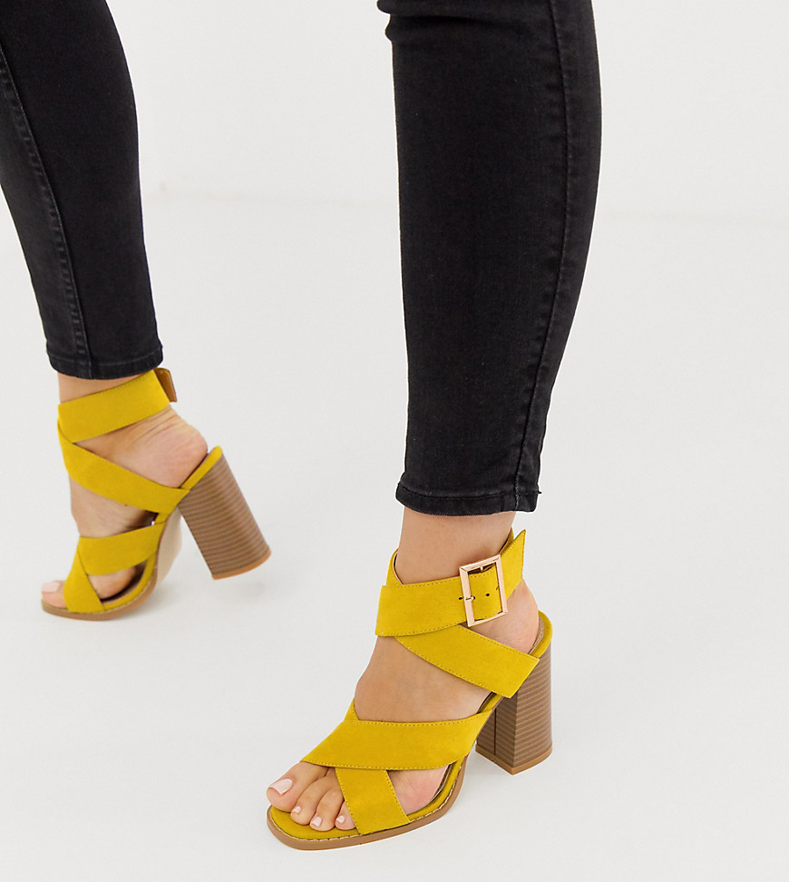 RAID Wide Fit Abree bright yellow stacked heel sandals