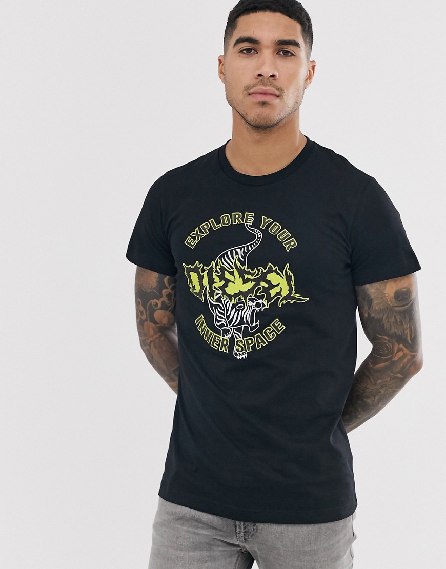 Diesel T-Diego-B15 panther graphic t-shirt in black