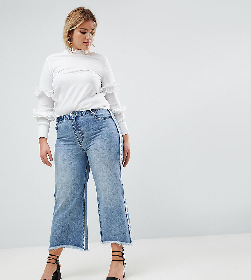 Current Air Plus Wide Leg Jean with Raw Finish - Mid blue