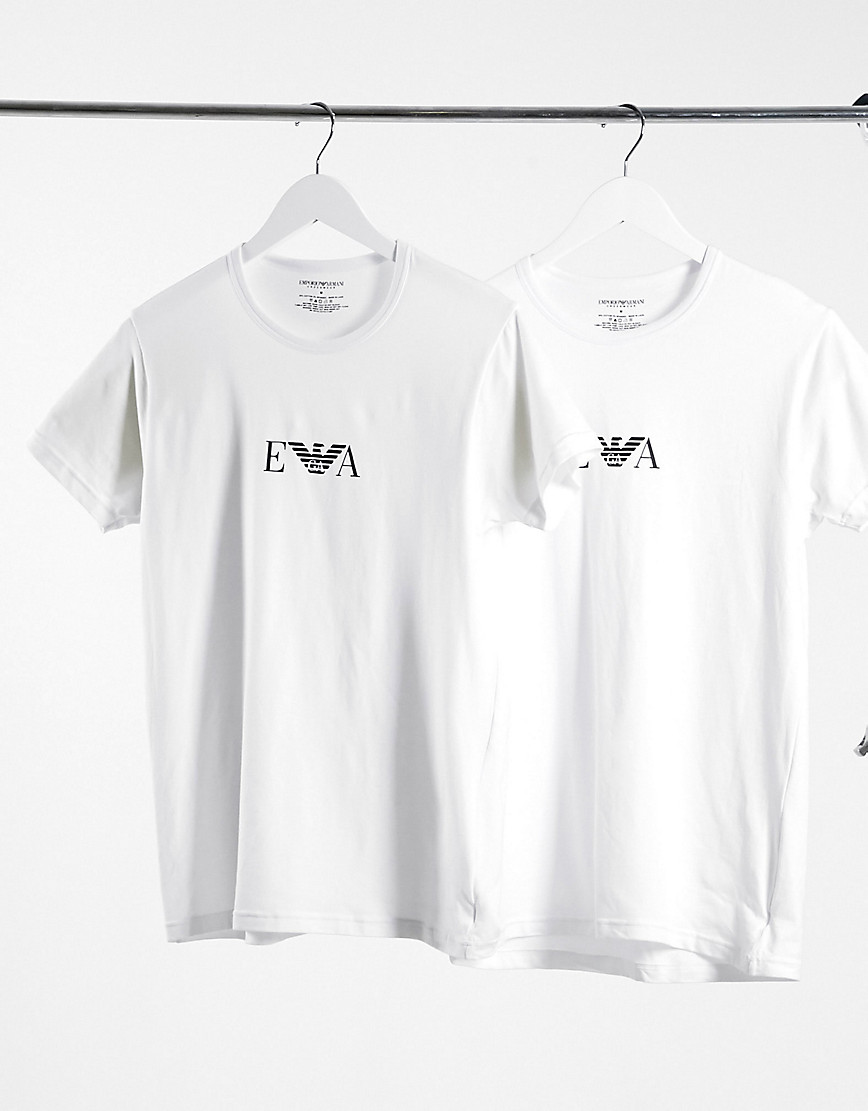 Emporio Armani Loungewear 2 pack logo lounge t-shirts in white