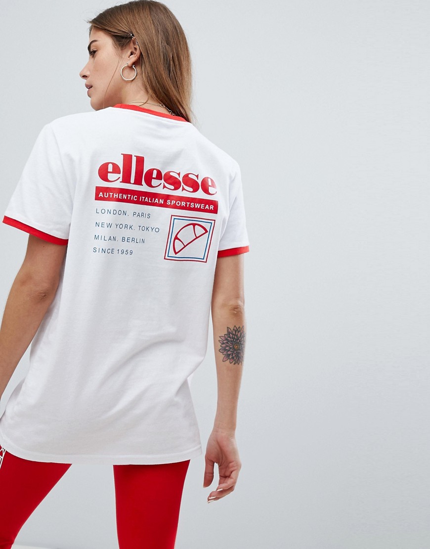 Ellesse Ringer T-Shirt With Retro Back Graphic - White
