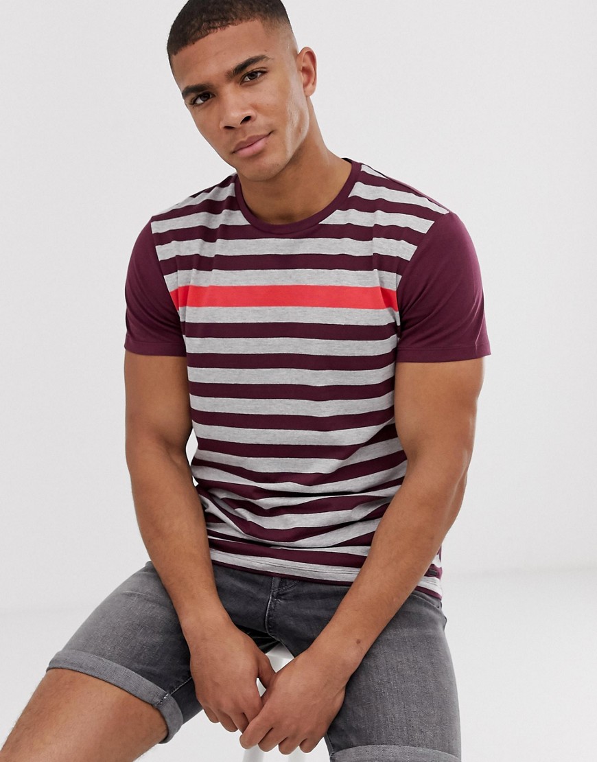 Esprit t-shirt in multi tone stripe in red