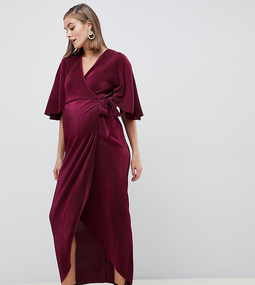 ASOS DESIGN Maternity Plisse Wrap Maxi Dress