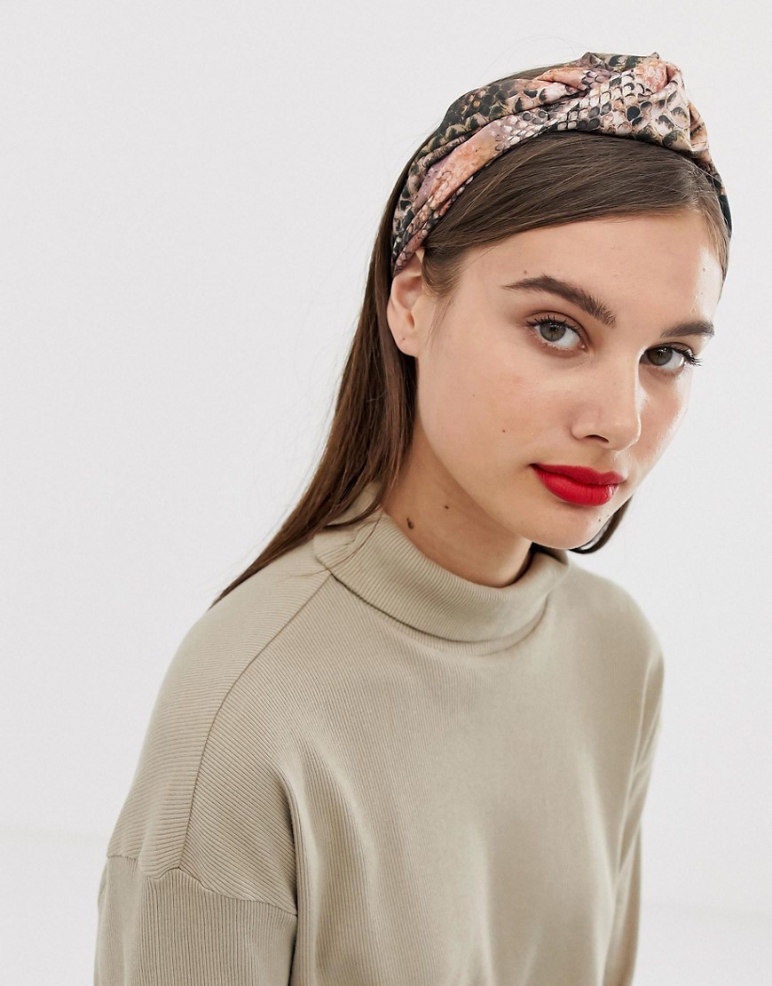 ASOS DESIGN headband with knot front in snake print