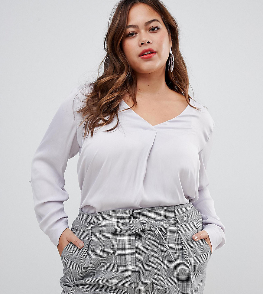 New Look Curve satin shirt in grey
