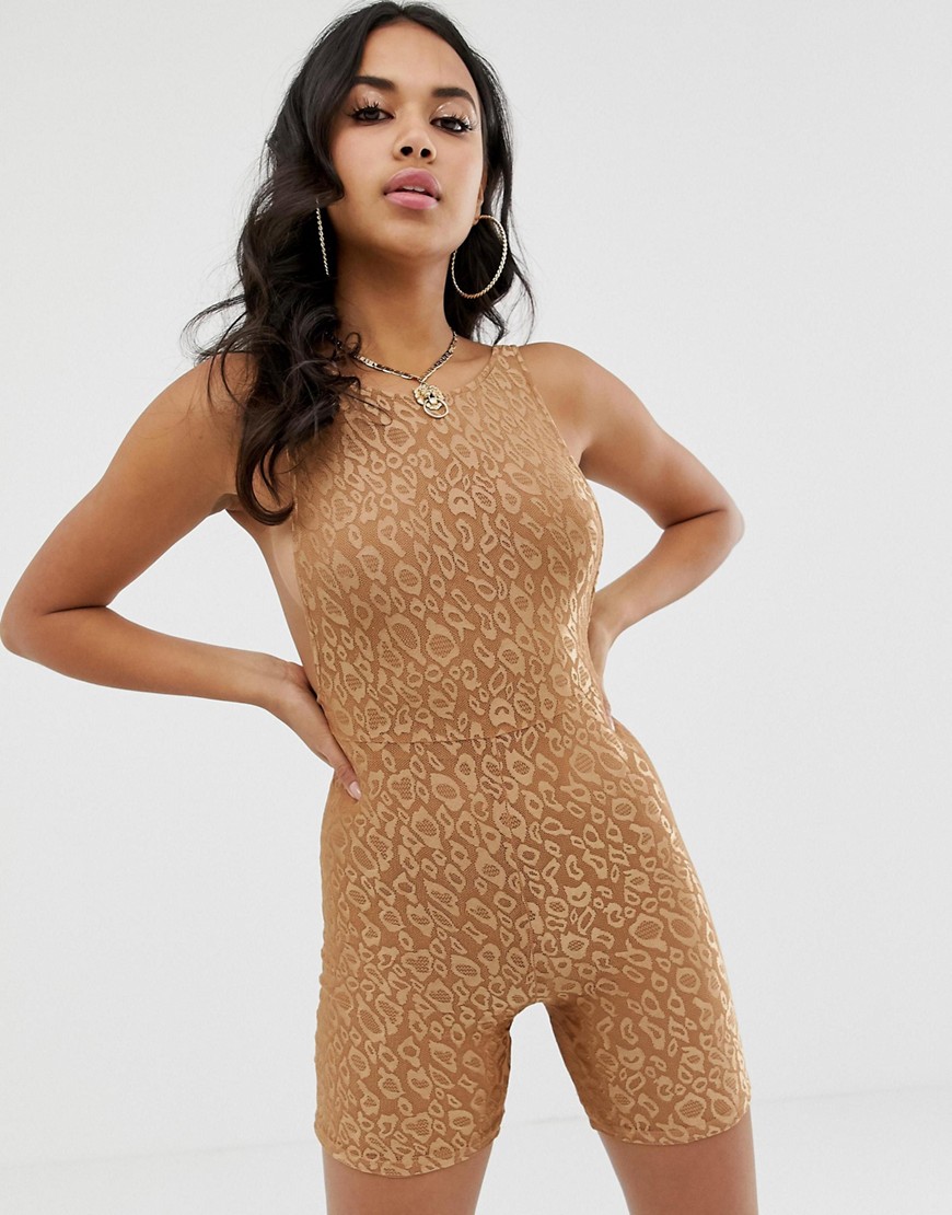 Motel shorts unitard in shine leopard