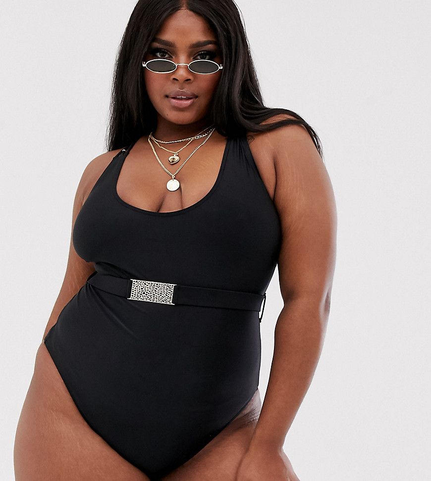 River Island Plus swimsuit with belt in black