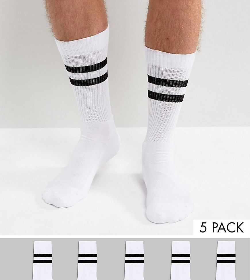 ASOS Branded Sports Style Socks In Monochrome With Stripes 5 Pack - Monochrome