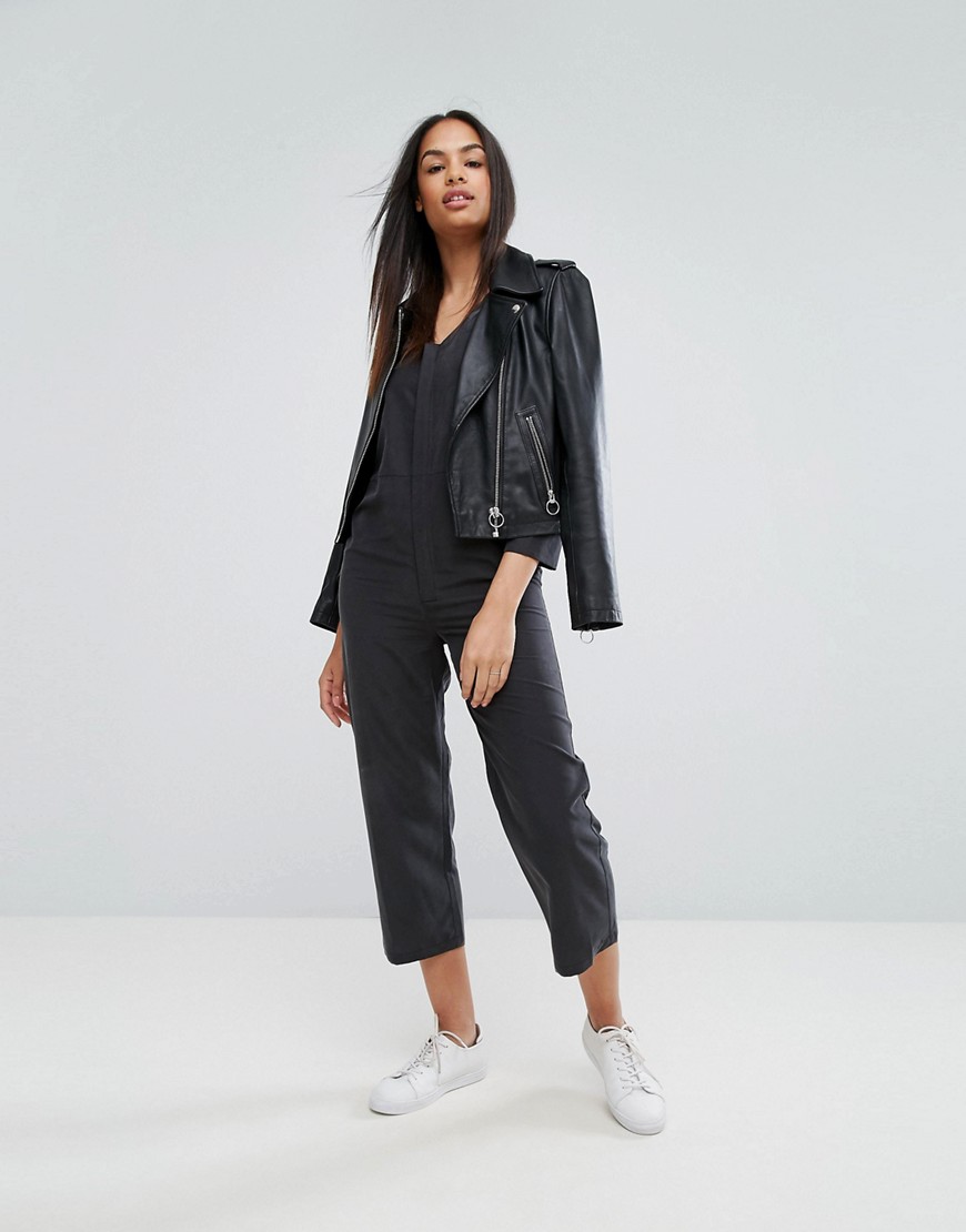 ASOS Minimal Jumpsuit in Washed Fabric - Black