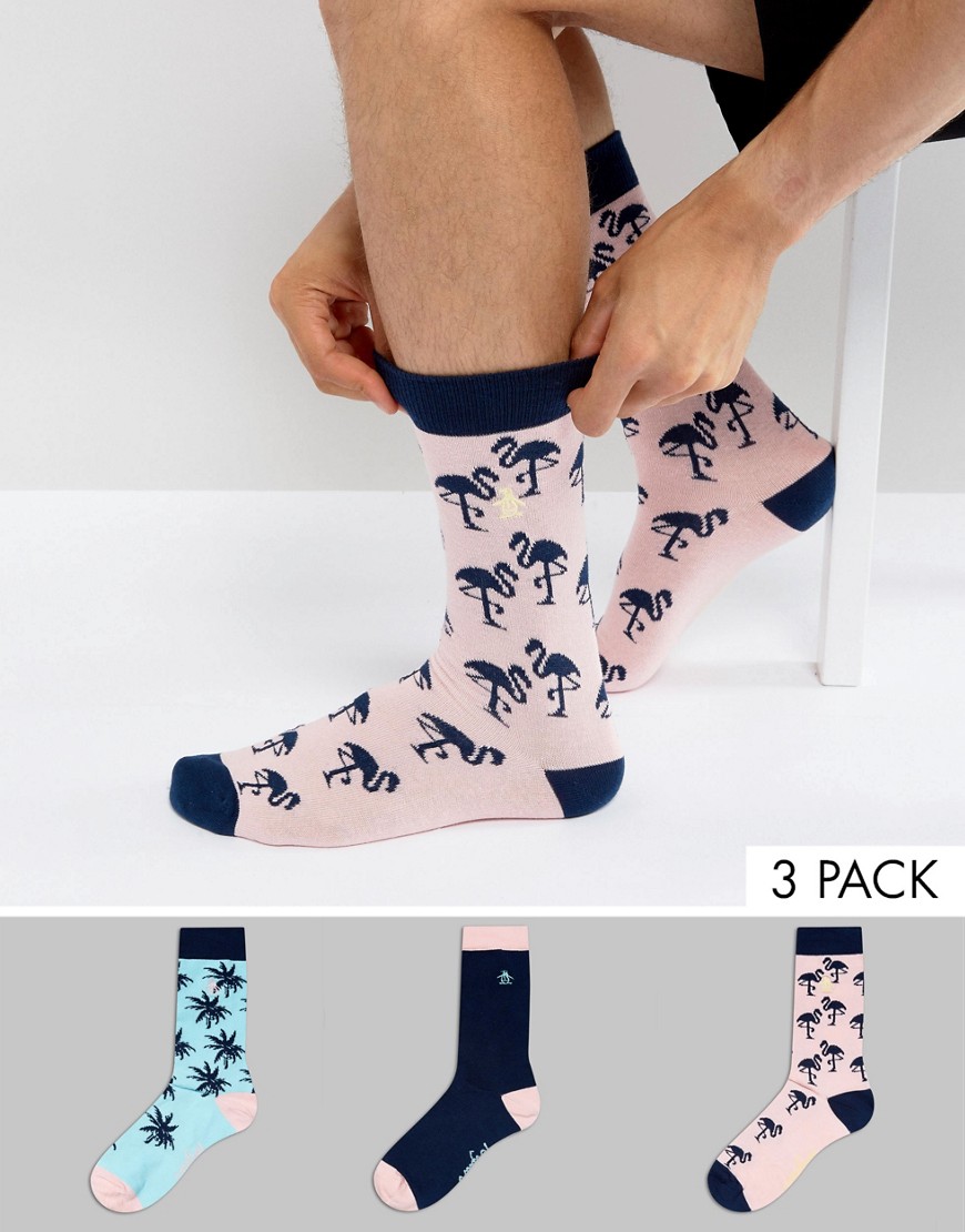 Original Peguin 3 Pack Palm Tree Socks - Multi