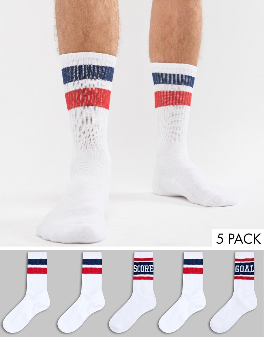 Brave Soul 5 Pack Retro Tennis Socks