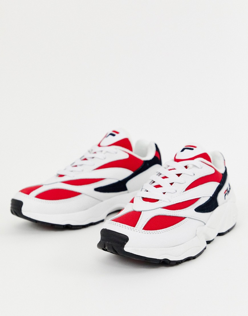 Fila White Red And Navy Venom Trainers