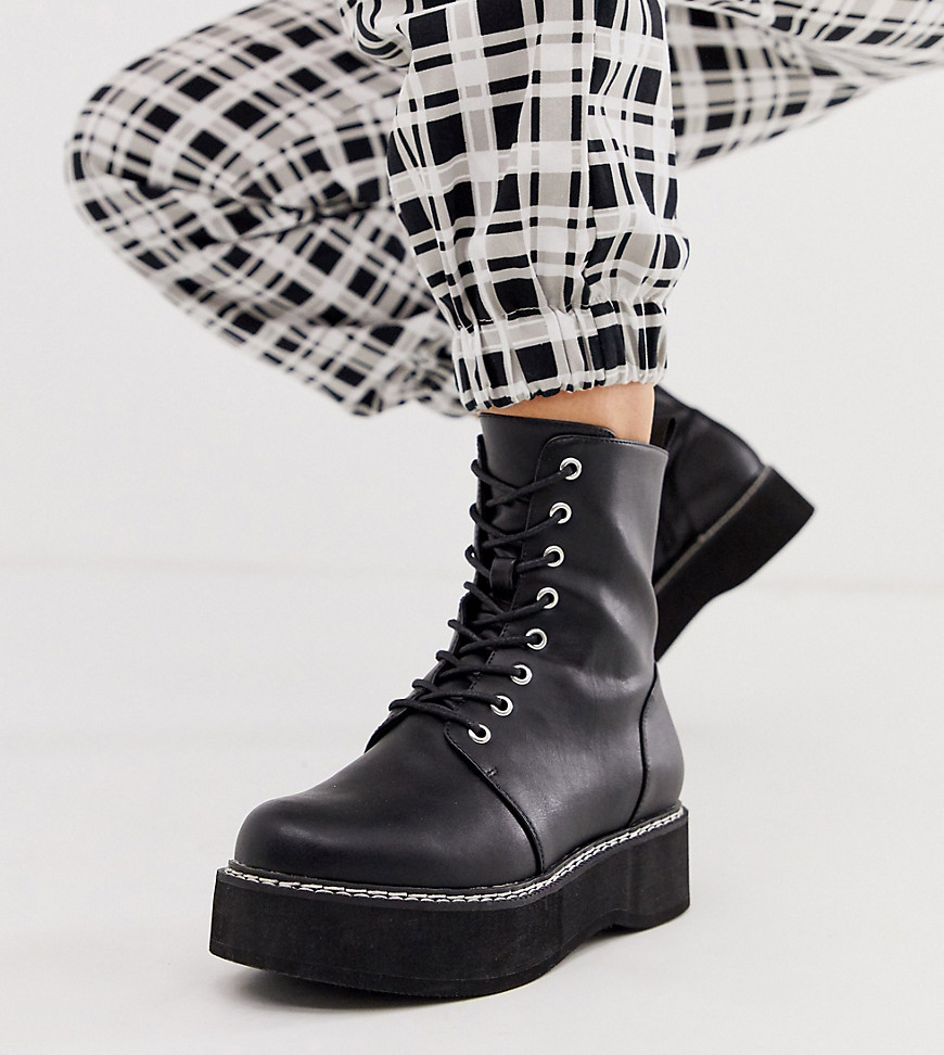 Asos Design Wide Fit Alva Chunky Lace Up Ankle Boots In Black