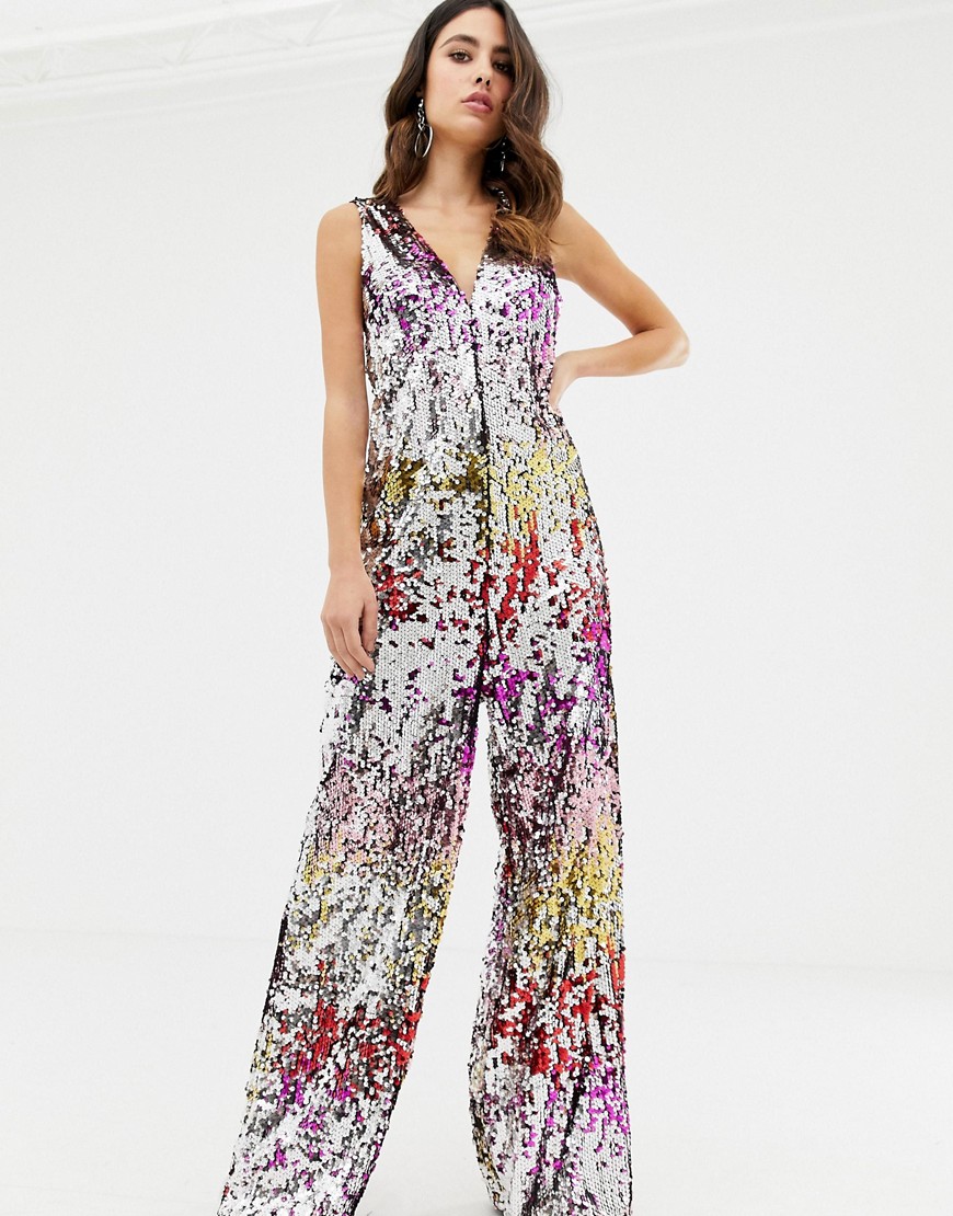 TFNC rainbow sequin relaxed jumpsuit
