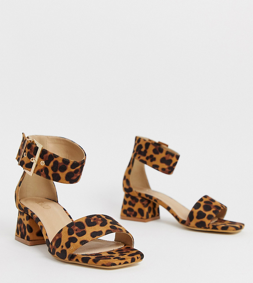 RAID Wide Fit leopard print block heeled sandals
