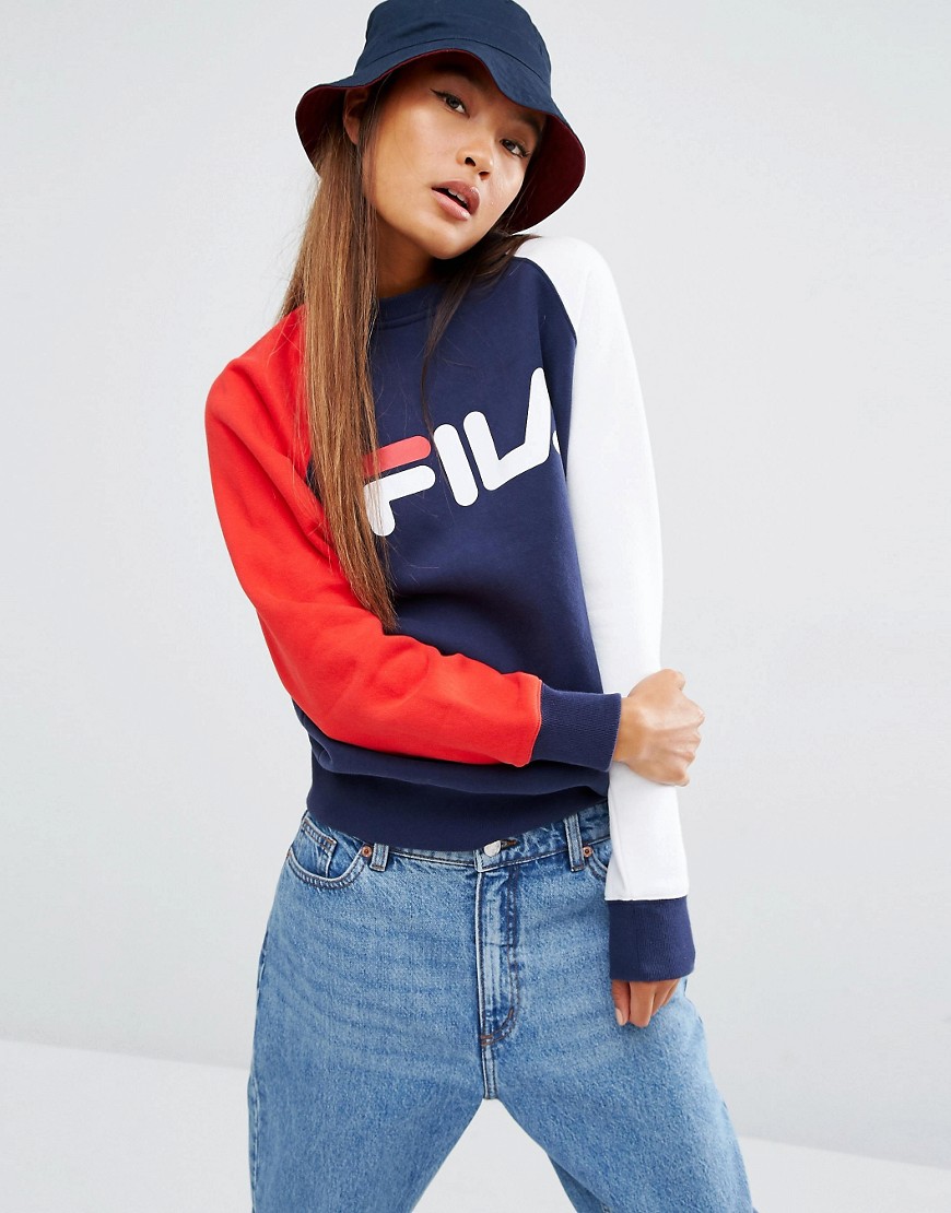 Fila | Fila Boyfriend Sweatshirt With Colour Block Sleeves And Logo ...