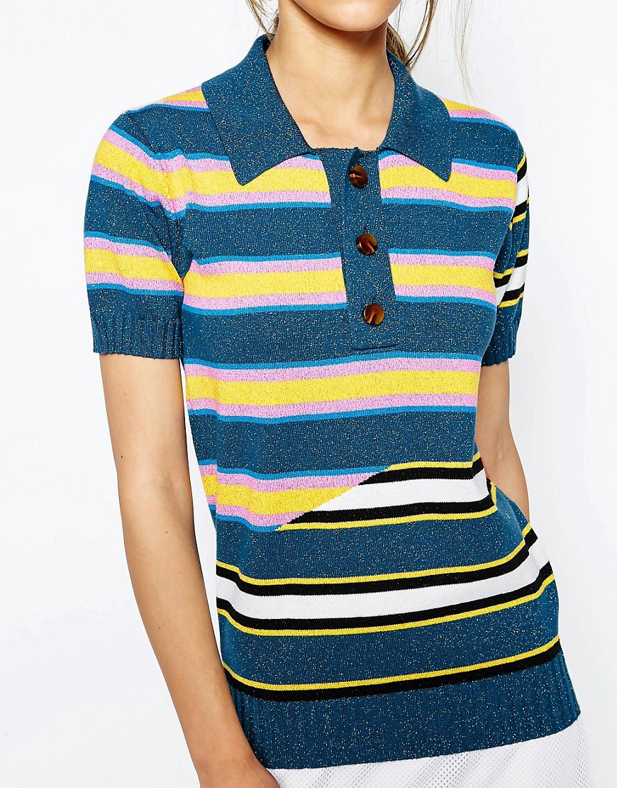House of Holland | House Of Holland Striped Knit Short Sleeve Polo ...