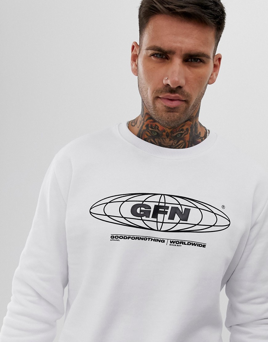 Good For Nothing sweatshirt in white with globe logo