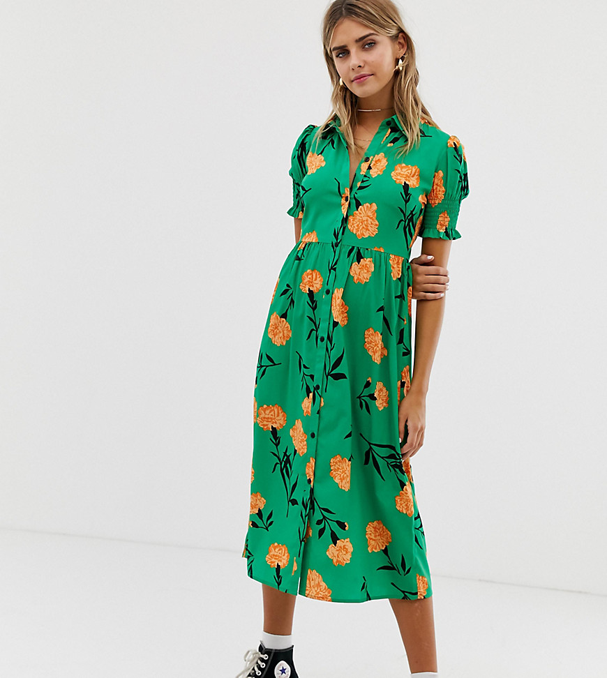 Wednesday's Girl button down midi dress in bold floral print