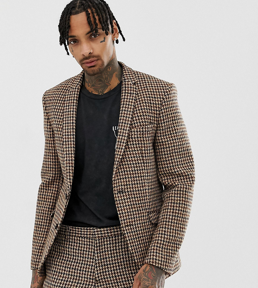 Heart & Dagger slim suit jacket in charcoal harris tweed