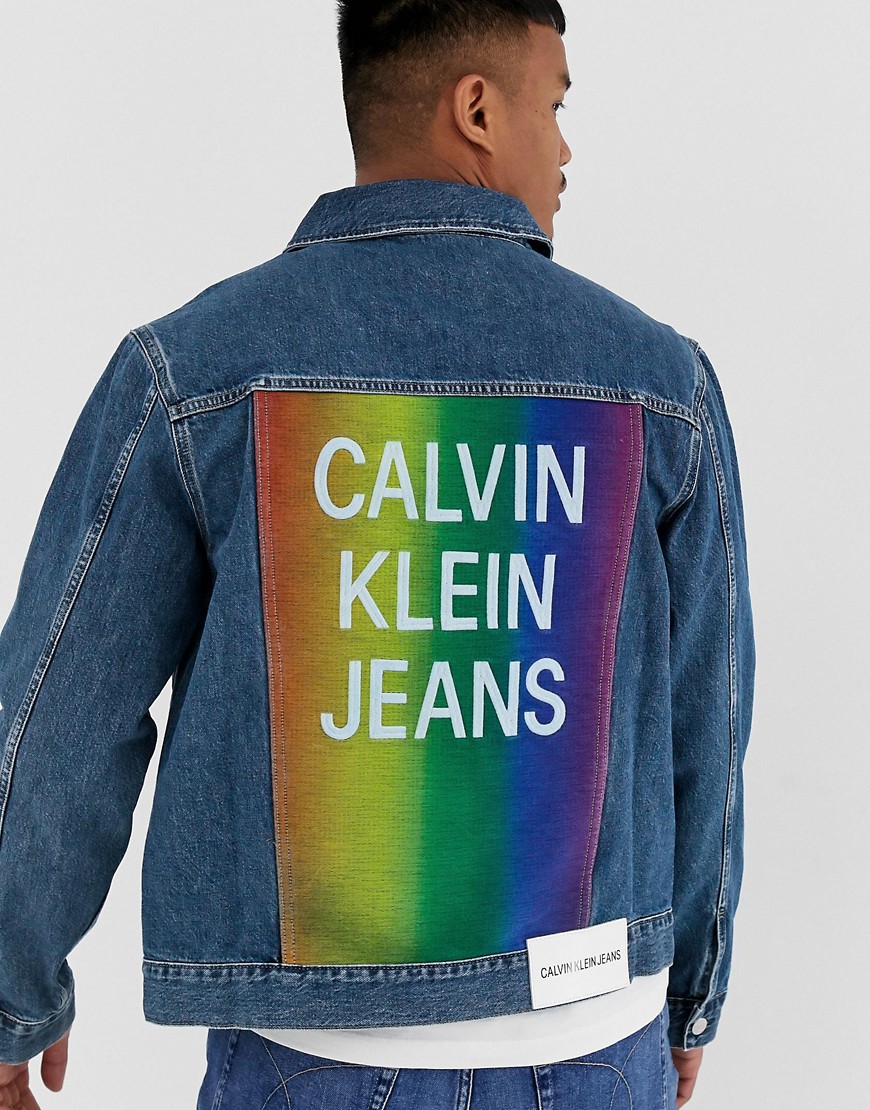 Calvin Klein Jeans Pride back print denim jacket in midwash blue