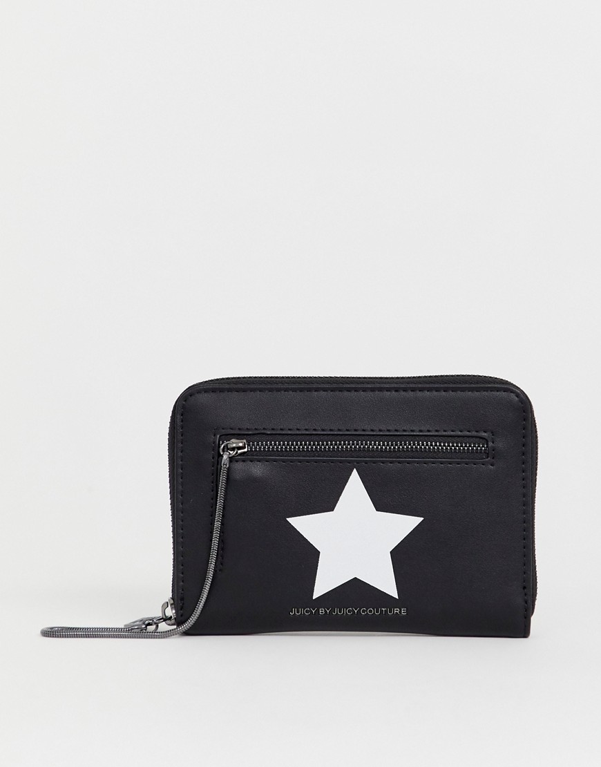 Juicy alexis black zip around purse with white star print