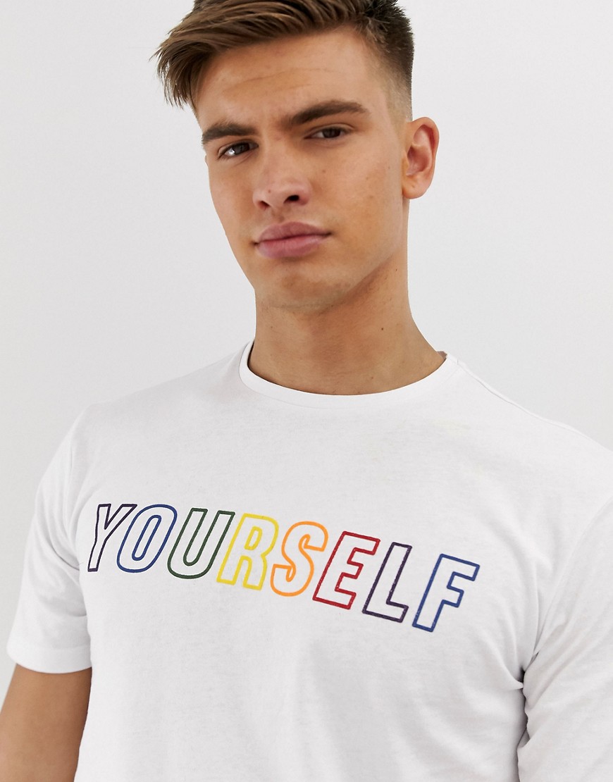 Only & Sons rainbow t-shirt with chest logo in white
