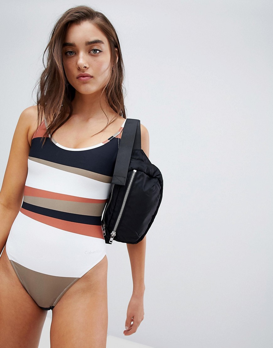 Calvin Klein cheeky scooped swimsuit in stripe