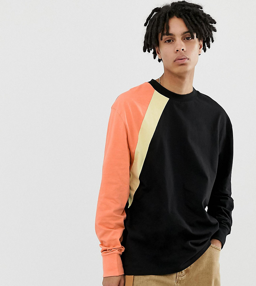 COLLUSION colour blocked long sleeve t-shirt in black