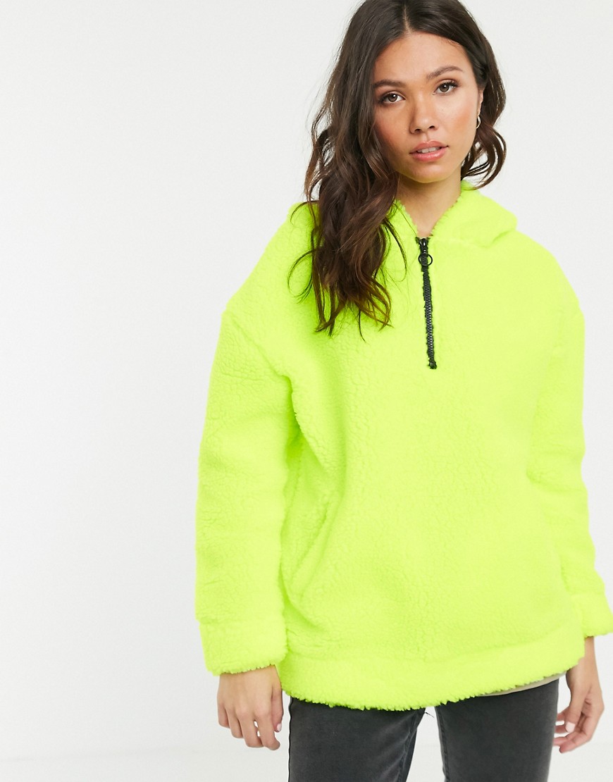 Daisy Street half zip hoodie in neon borg