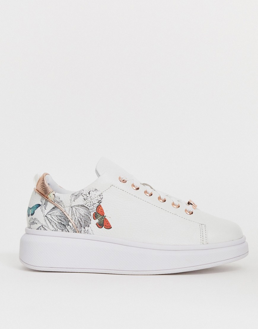 Ted Baker white leather floral chunky sole trainers