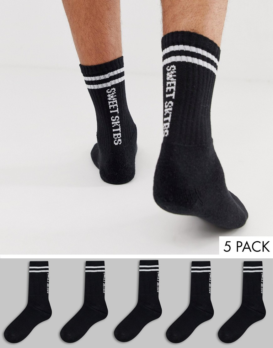 SWEET SKTBS 5 Pack stripe socks in black