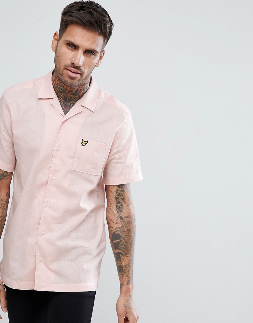 Lyle & Scott Linen Blend Revere Collar Shirt In Pink - Dusty pink