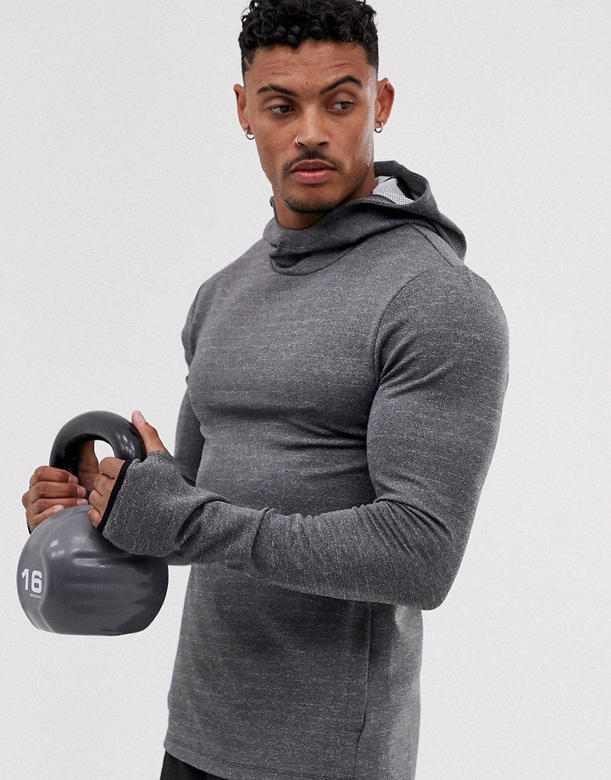 ASOS 4505 muscle training hoodie in grey marl