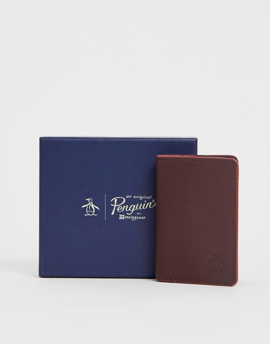 Original Penguin leather cardholder in brown