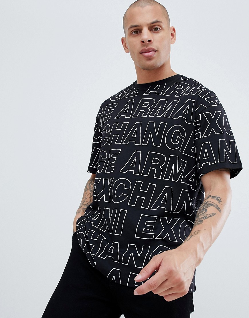Armani Exchange loose fit all over logo print t-shirt in black