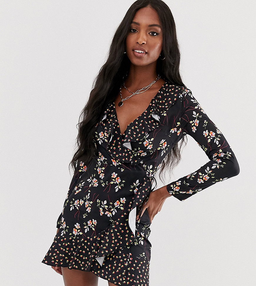 Parisian Tall wrap dress with frill in floral mix print