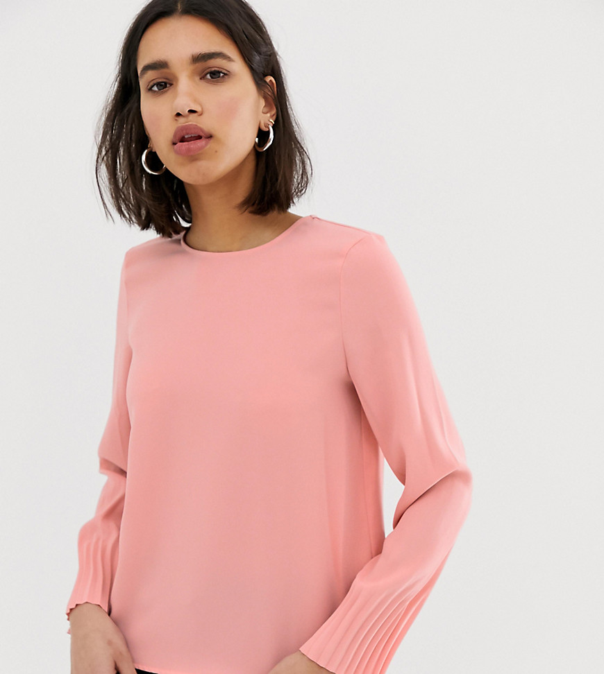 Mango long sleeved blouse with pleated cuff in pink