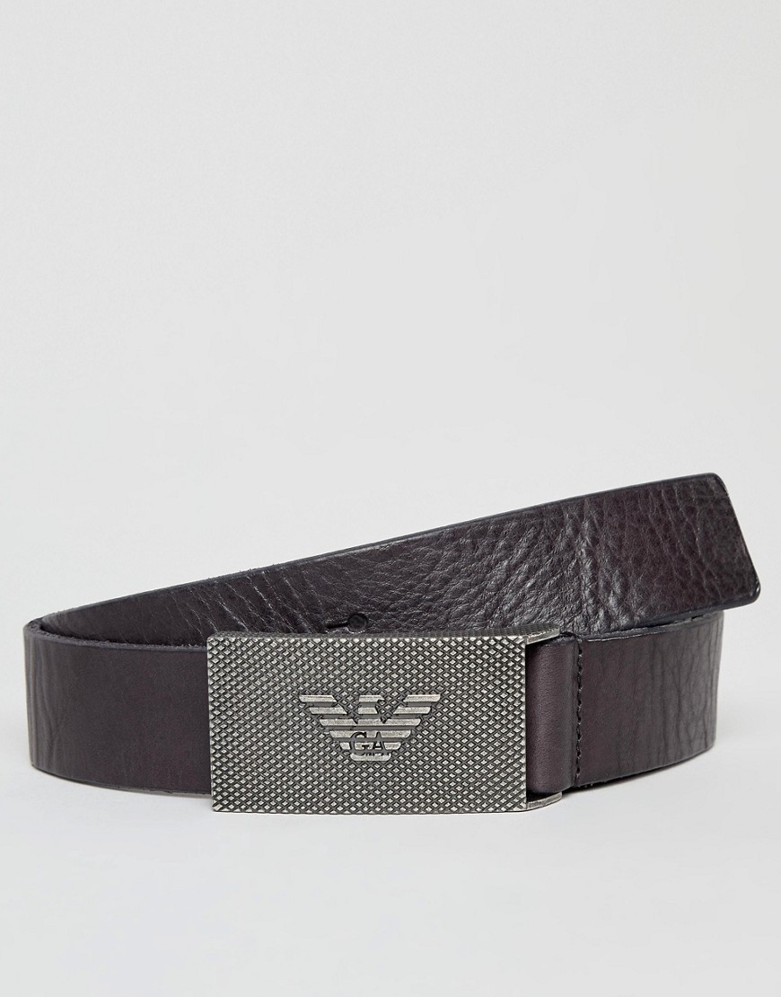 Emporio Armani metal logo buckle belt in black - Black