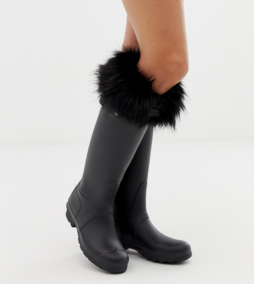 Hunter Black Faux Fur Cuff Tall Boot Socks