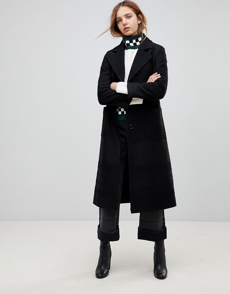 Helene Berman Wool Blend Longline Belted Coat - Black