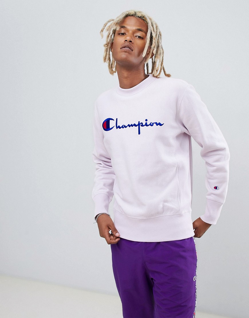 Champion reverse weave sweatshirt with large script logo in lilac - Purple