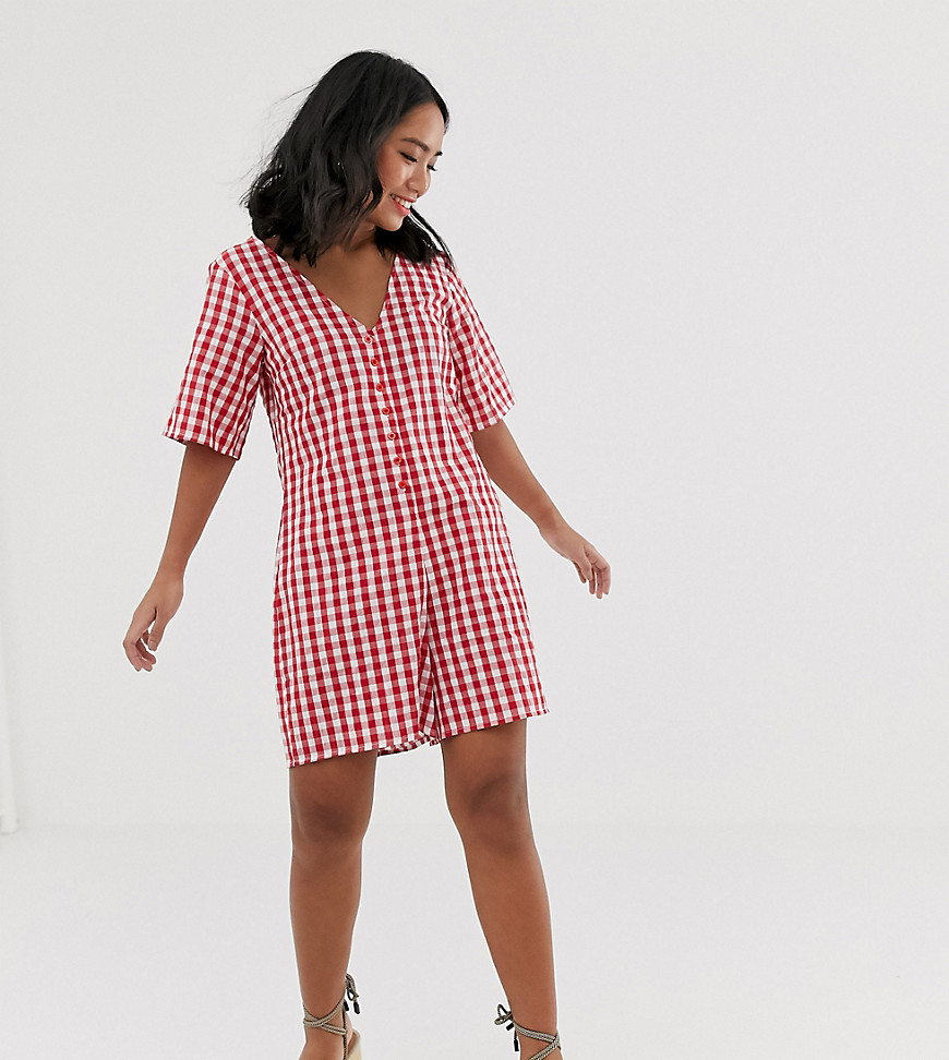 Glamorous Petite relaxed button through swing playsuit in gingham