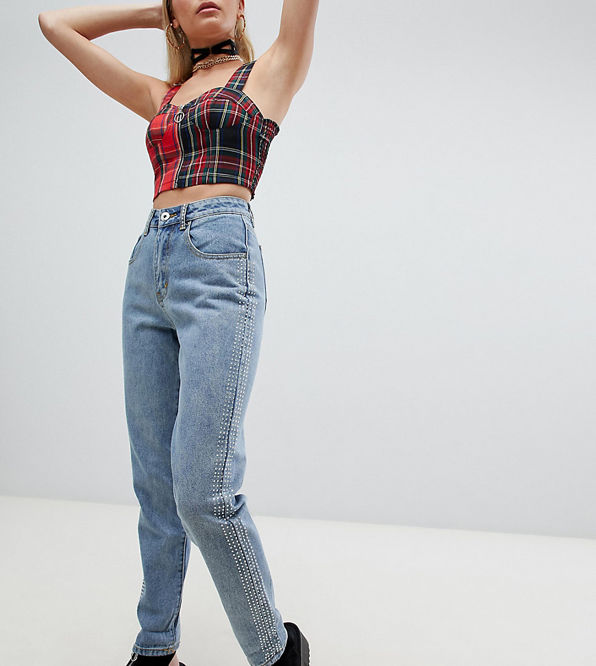 One Above Another mom jeans with diamante trim