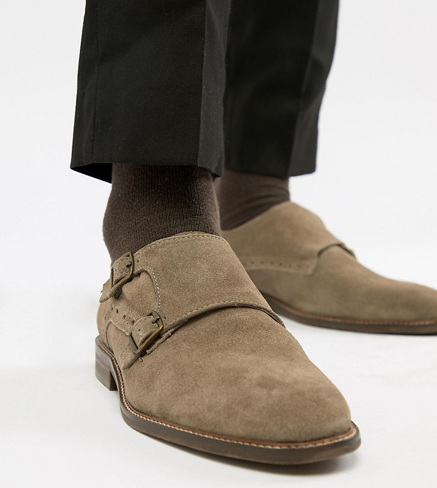 Dune Wide Fit Monk Shoes In Taupe Suede