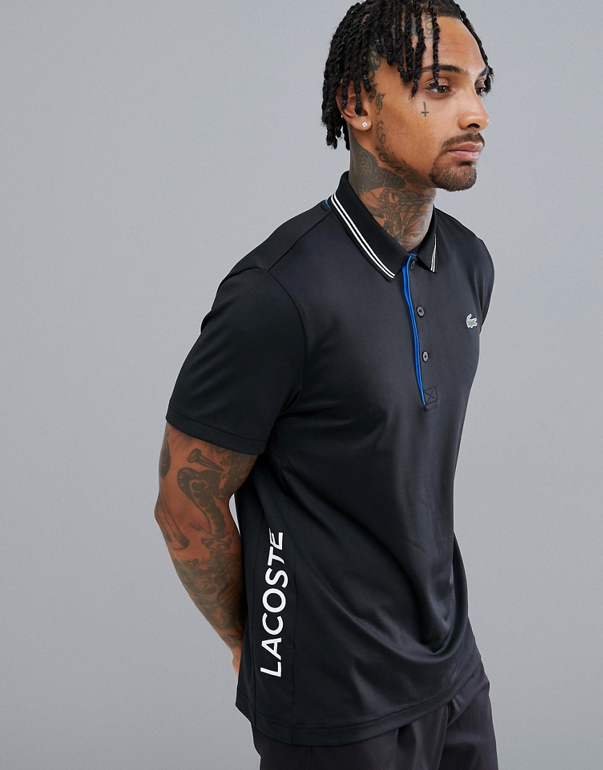 Lacoste Sport tipped collar polo in black