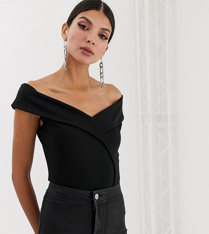 Missguided Tall exclusive tall bardot wrap over body in black