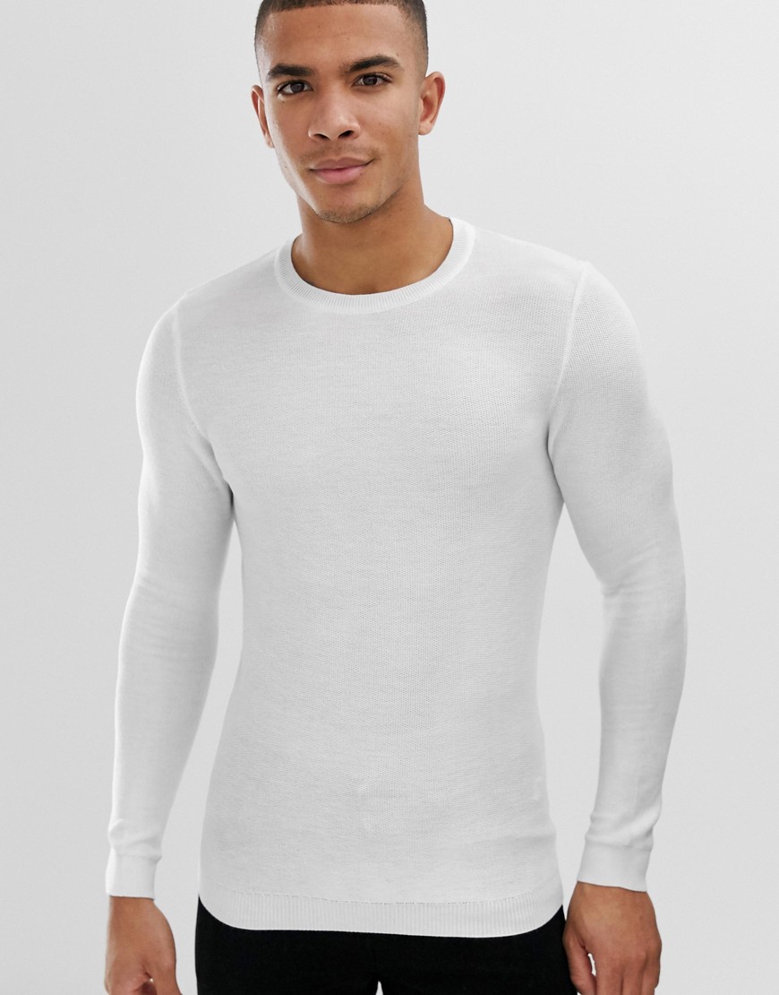 Asos Design Extreme Muscle Fit Honeycomb Texture Sweater In Off White
