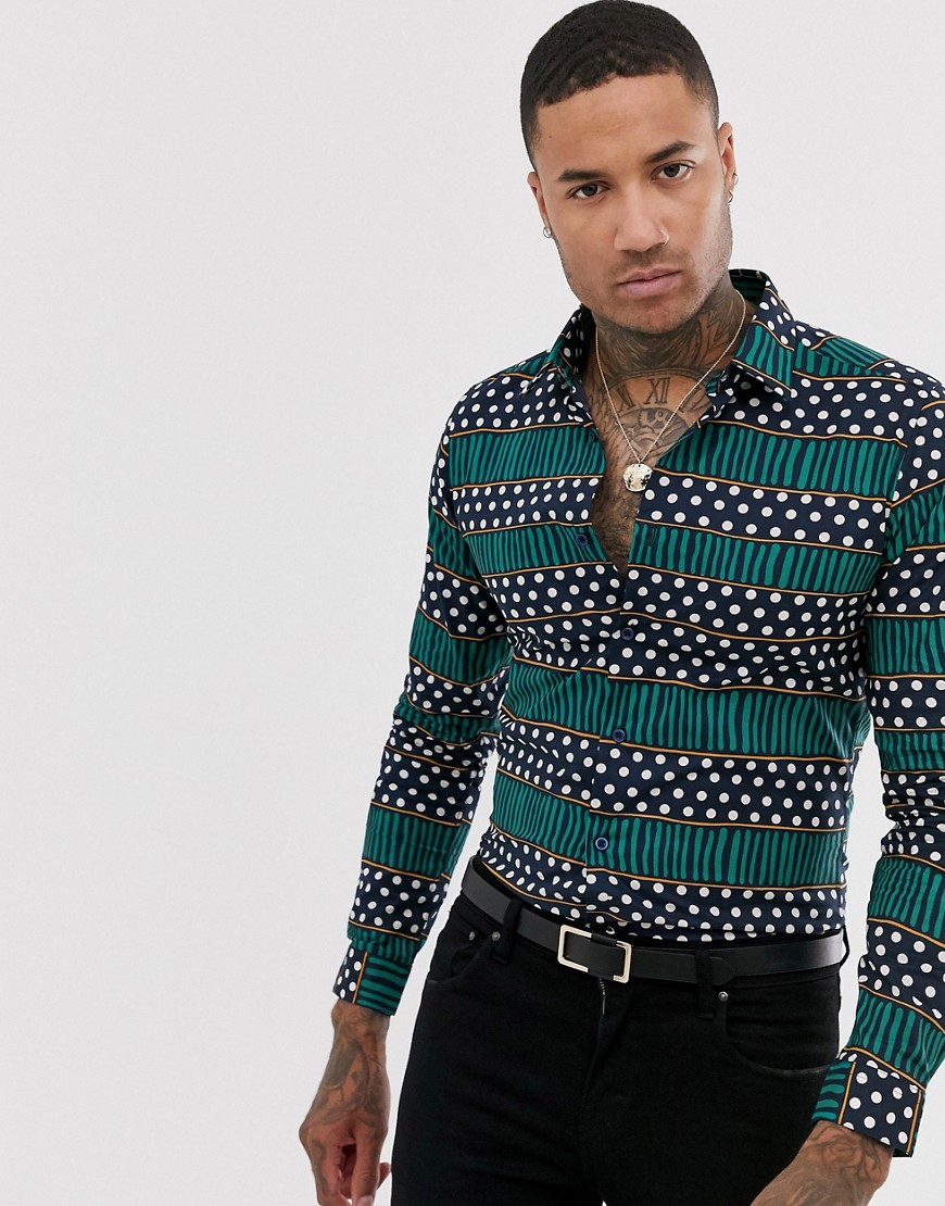 Devils Adovcate dotted stripe print slim fit shirt